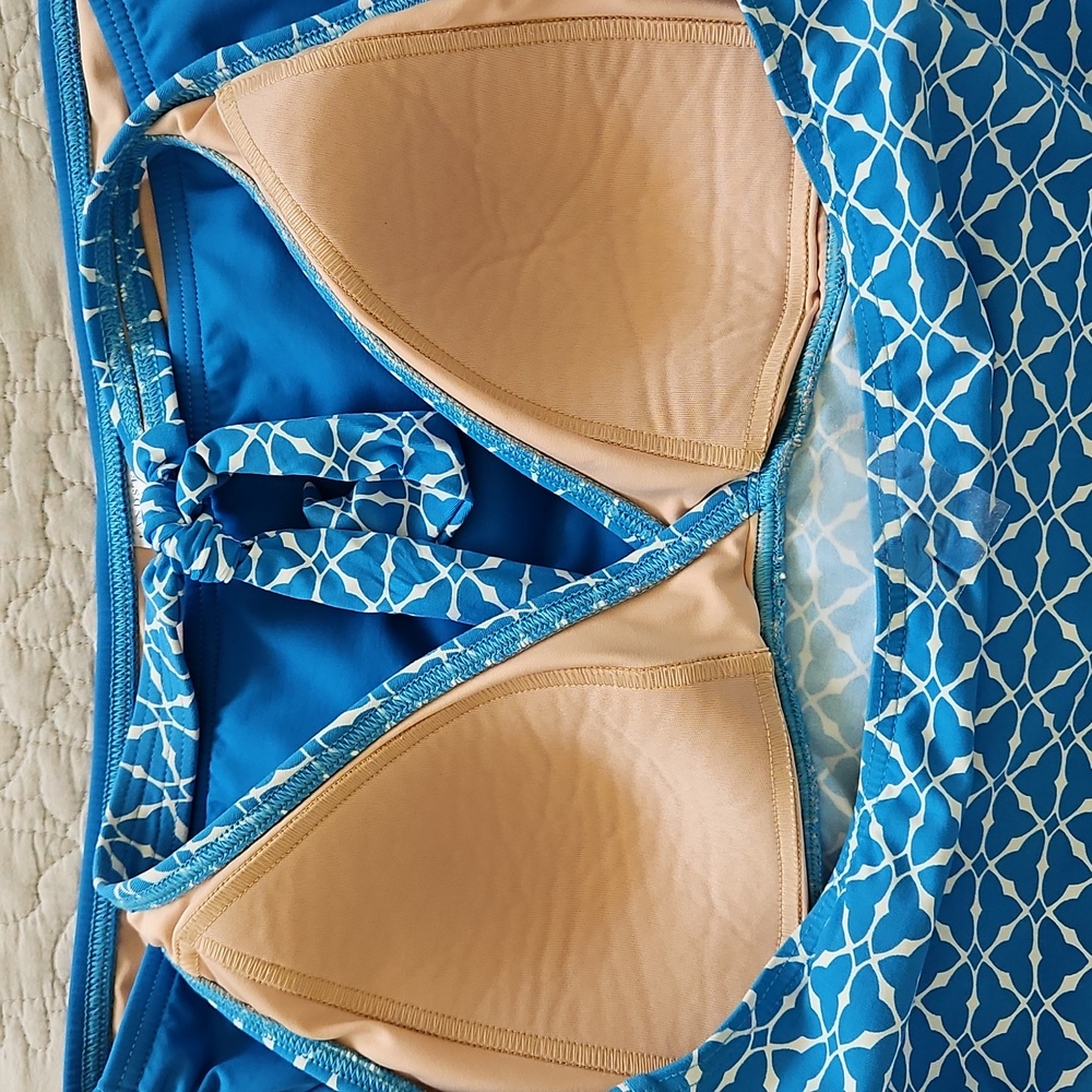 Land's End Two Piece Halter Tankini And Skort Set Bikini Blue Size 10 - Picture 13 of 14